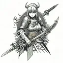 samurai girl in dark souls half body tattoo design idea