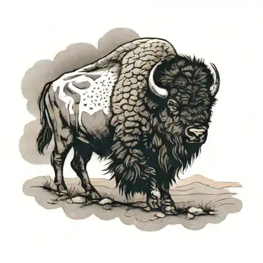 bison walking through storm tattoo design idea