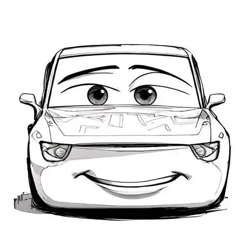 Character tattoo mcqueen of the movie cars with thin strokes, quite lines, fine black and white line tattoo design idea