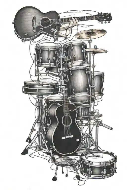 guitar piano and drums tattoo design idea