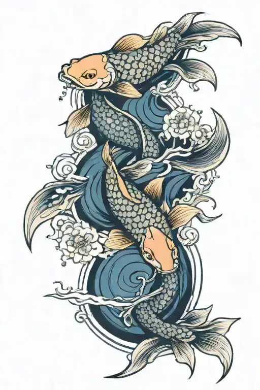 koi carp water lotus flower samurai japanese cherry cloud tattoo design idea