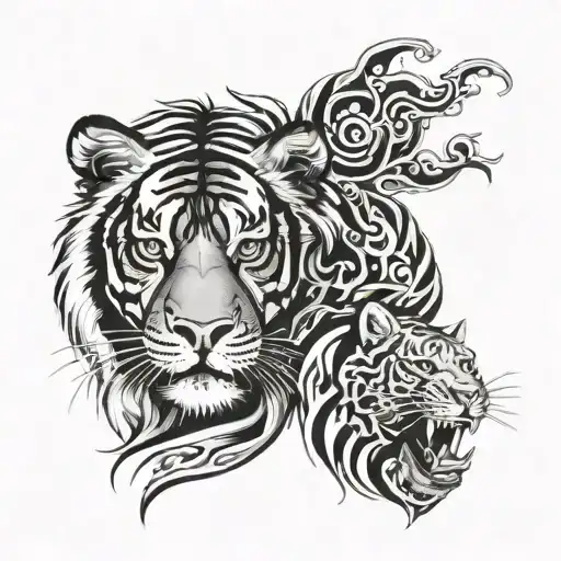 Tiger and Lion head tattoo design idea