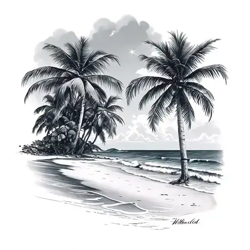 Caribbean beach with african tattoo design idea