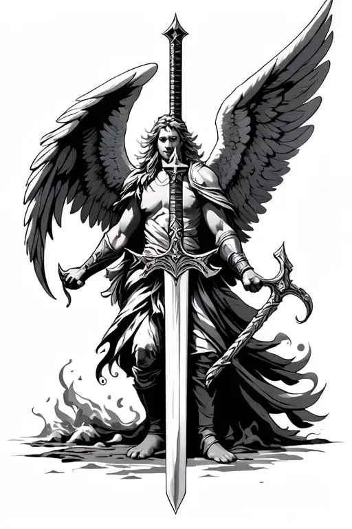 angel protector warrior wielding a sword tattoo design idea