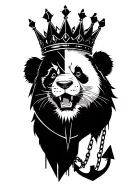 half panda and half lion roaring wearing crown with anchor and chain tattoo design idea