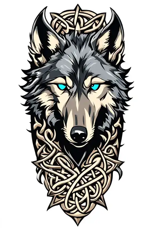 wolf with blue eyes on armor tattoo design featuring Celtic trinity knot  tattoo design idea