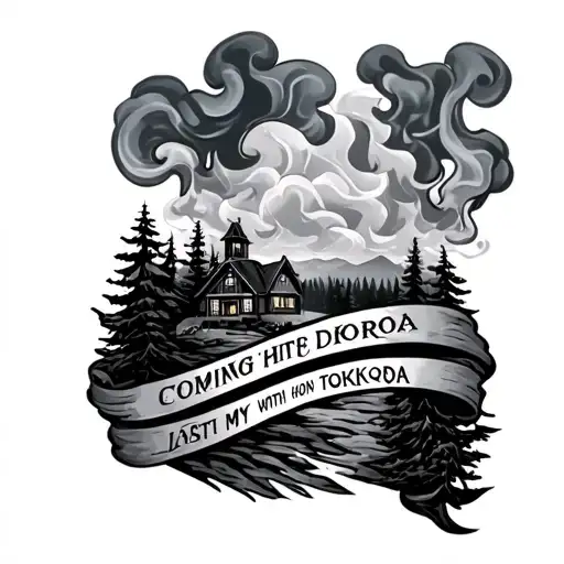 Last name with smoke coming with my hometown tokoroa in the back tattoo design idea