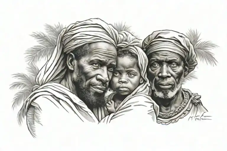 african holy family posing tattoo design idea