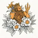 King Neptune statute with cherry blossoms, orange blossoms, and buckeyes tattoo design idea