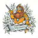 King Neptune statute with cherry blossoms, orange blossoms, and buckeyes tattoo design idea