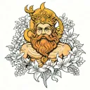 King Neptune statute with cherry blossoms, orange blossoms, and buckeyes tattoo design idea