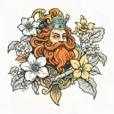 King Neptune statute with cherry blossoms, orange blossoms, and buckeyes tattoo design idea