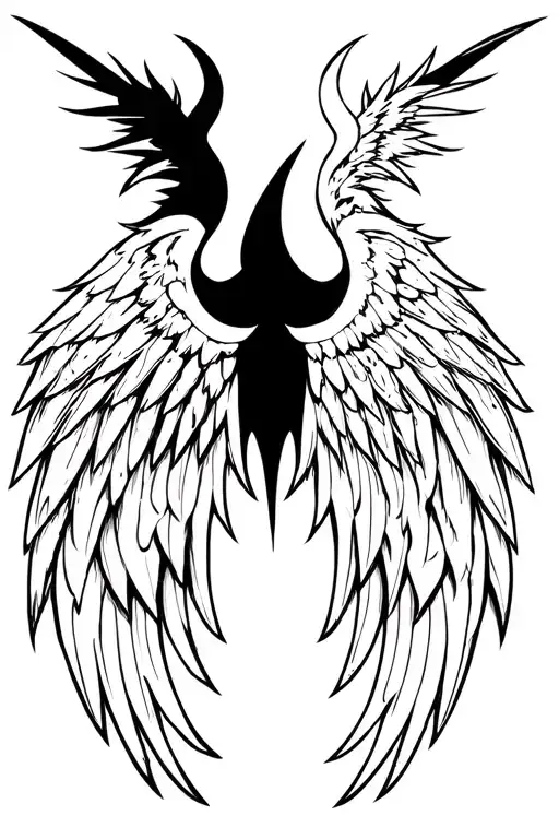 Full back left devil wing right angel wing tattoo design idea