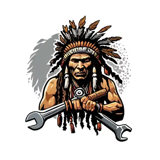 "Indigenous Plumbing " "Indigenous Plumbing " "Indigenous Plumbing " "Indigenous Plumbing " "Indigenous Plumbing " "Indigenous Plumbing " dread lock Native American holding a wrench tattoo design idea