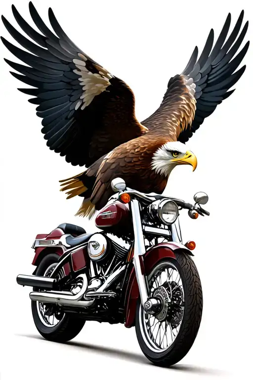 an eagle with open wings standing on the handle bar of a Harley Davidson tattoo design idea