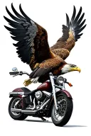 an eagle with open wings standing on the handle bar of a Harley Davidson tattoo design idea