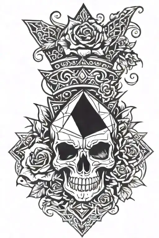 big diamond with a crown above it, surrounded by roses and spiders  tattoo design idea
