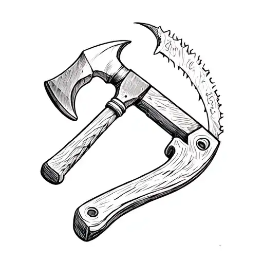 hammer and saw in woodland tattoo design idea
