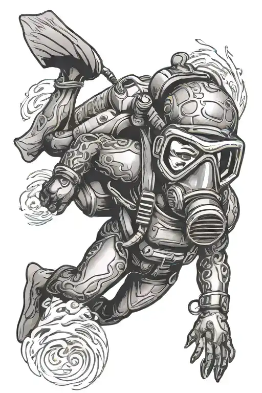 scuba mask and diver descending tattoo design idea