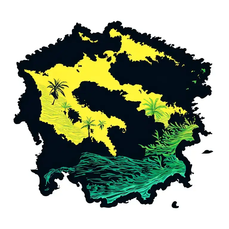 Hawaiian islands outline o'ahu in yellow and Maui in green tattoo design idea