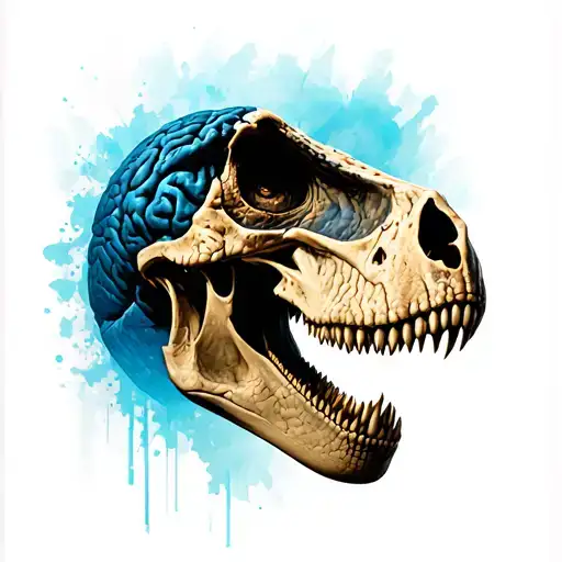 dinosaur skin skull and brain  separated then coming together  tattoo design idea