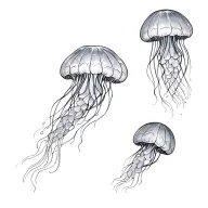 three small jellyfish swimming to the right tattoo design idea