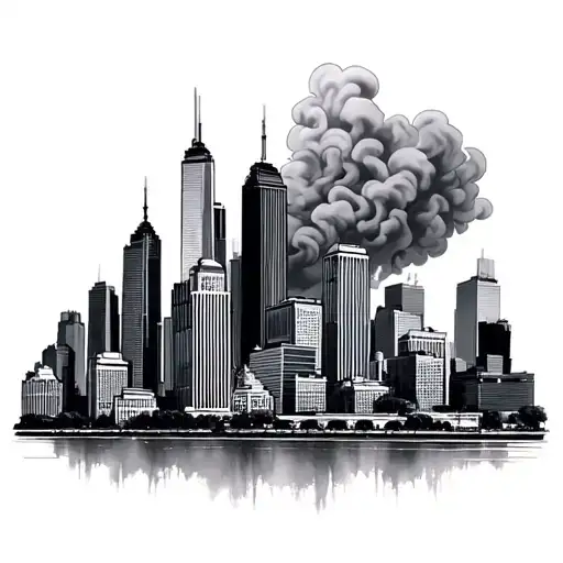 Dallas Texas skyline with smoke in back ground tattoo design idea