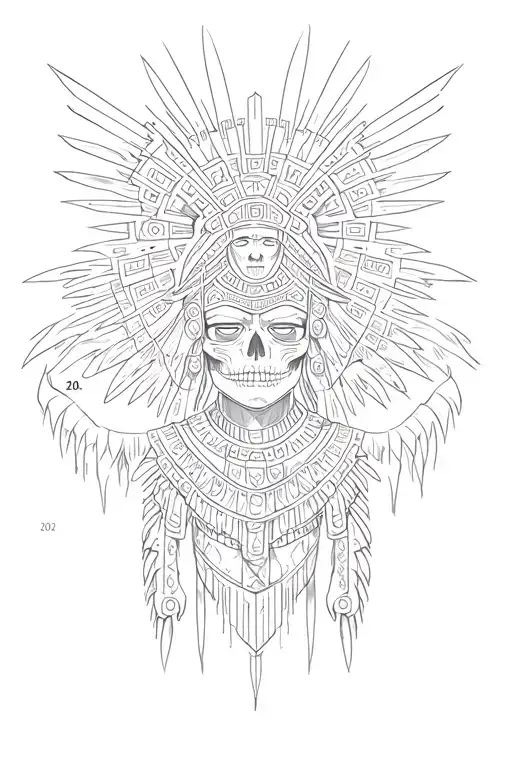 Number 2002 with Aztec god of death behind the numbers tattoo design idea