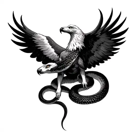realistic wolf eagle and snake wrapped tattoo design idea