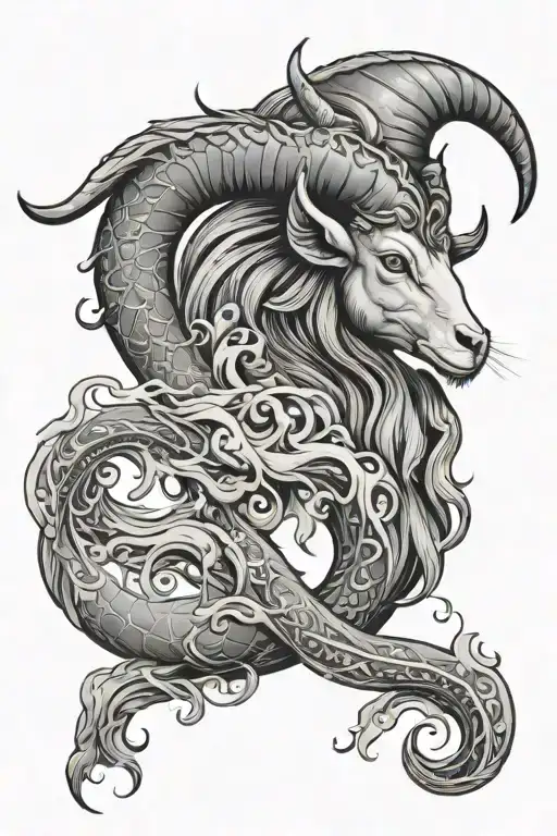 Capricorn sea goat with waves tattoo design idea