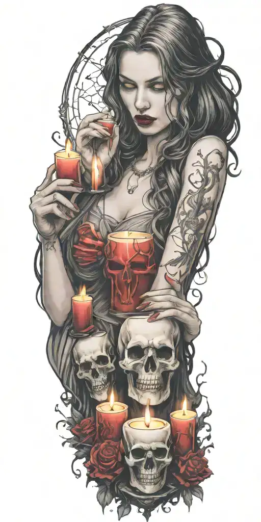 multiple vampire blood women candle burning cemetary background tattoo design idea