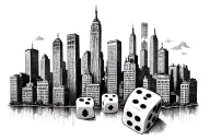 Nyc Skyline buildings in a line with 3 dice symbolizing the gamble tattoo design idea