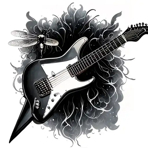  Flying V guitar and firefly insect tattoo design idea