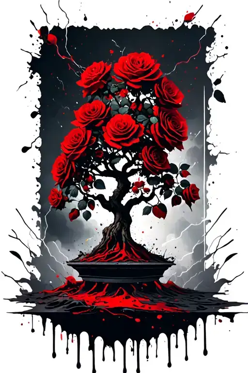 thunderstorms striking and bonsai tree an nature an roses  tattoo design idea