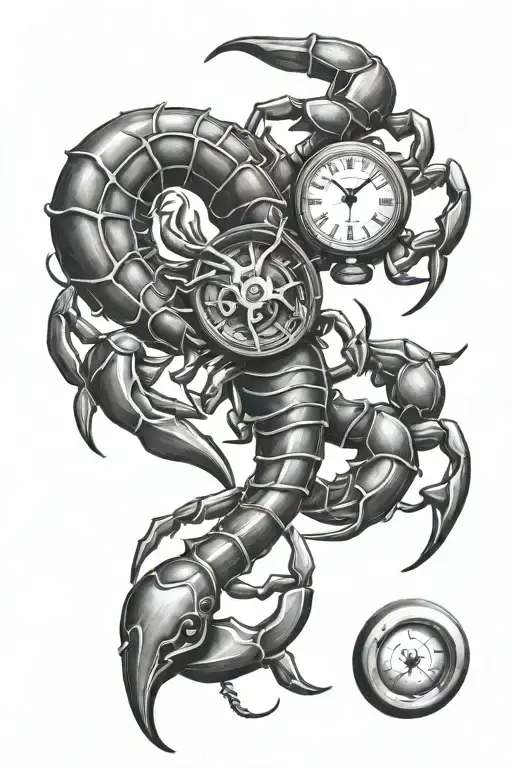 scorpion clock tattoo design idea