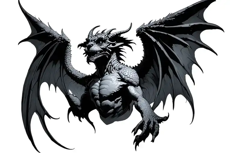 Dark gothic gargoyle with wings spread wings looking tattoo design idea