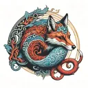 Ouroboros fox tarot devil in red and blue tones tattoo design idea