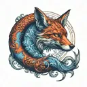 Ouroboros fox tarot devil in red and blue tones tattoo design idea