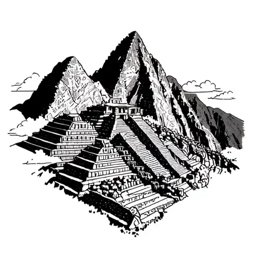 machu picchu silhouette line fine line simple design tattoo design idea