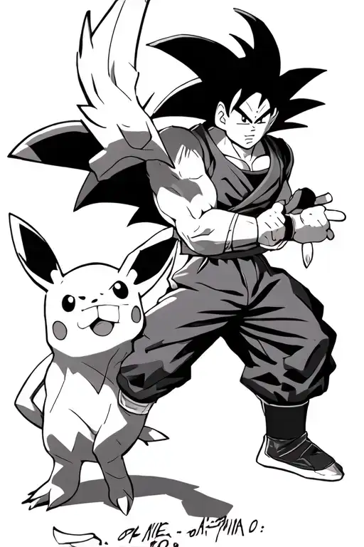 dragonball z goku combined with pokemon ash as one character tattoo design idea