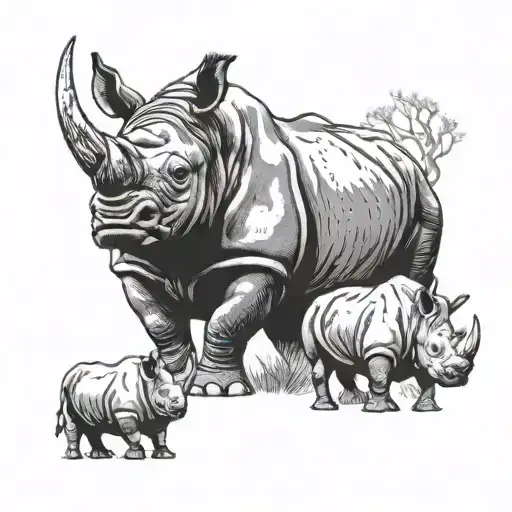 rhinos protecting his family tattoo design idea