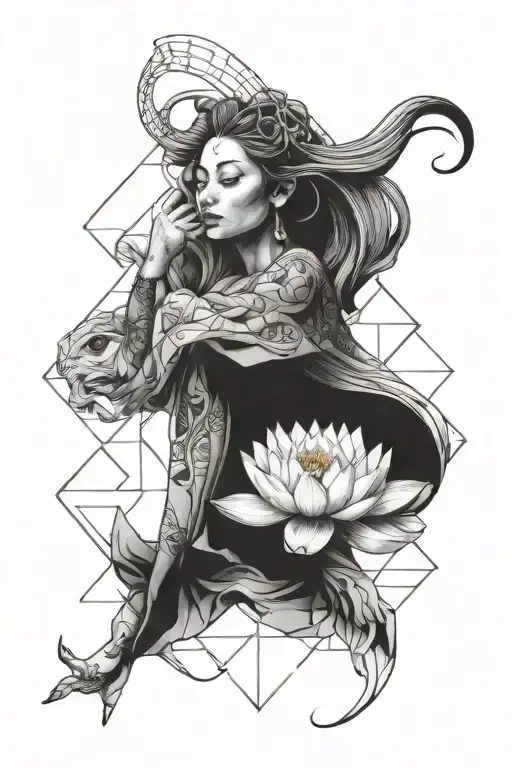 Gaia holding simplistic geometric lotus tattoo design idea