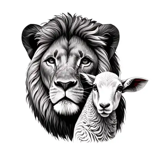 lion and lamb peacefully coexisting tattoo design idea