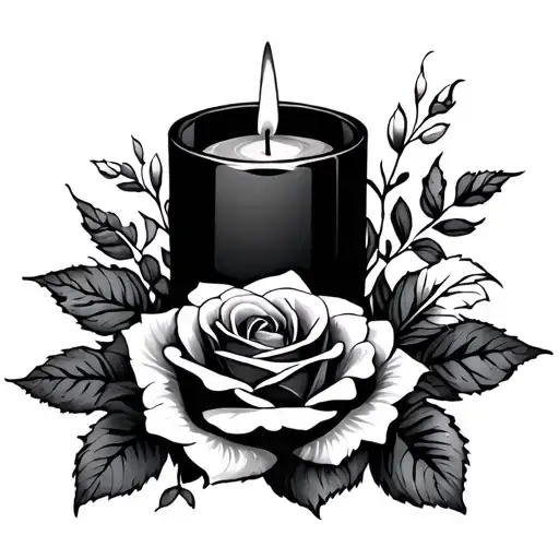 candle and roses tattoo design idea