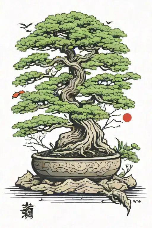 ikigai bonsai tree growing tattoo design idea