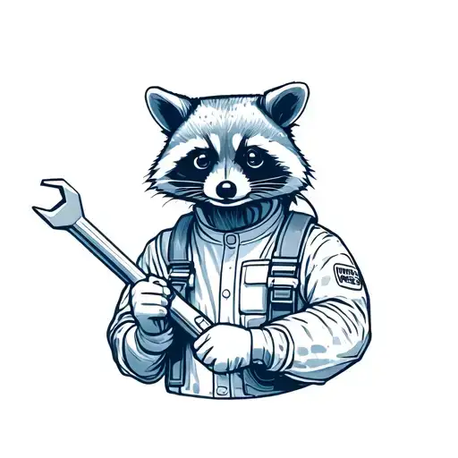 raccon as aircraft mechanic holding a wrench tattoo design idea