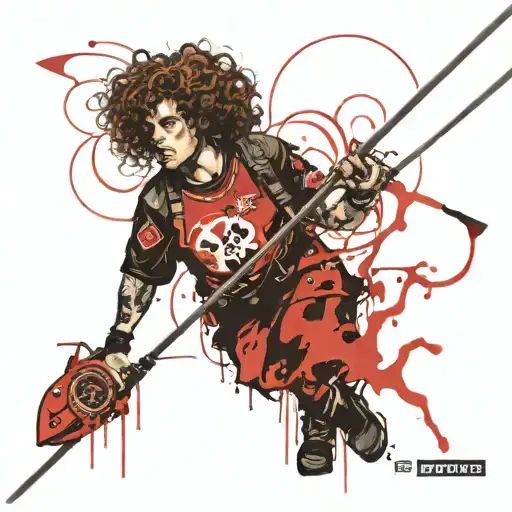 large paramedic male  with curly hair fishing rod and g 'The High Priest" tattoo design idea