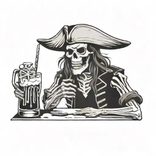 skeleton pirate toasting drinks tattoo design idea