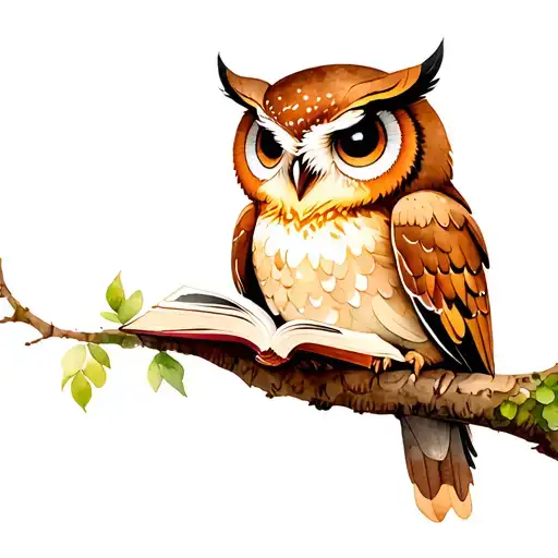 cute Owl reading a book tattoo design idea