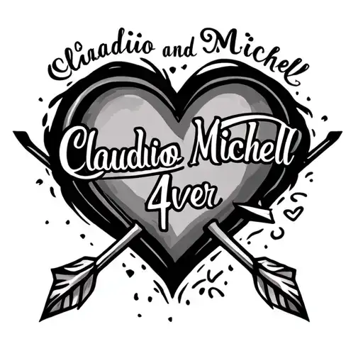"Claudio and Michell 4ever " heart with an arrow thru it  tattoo design idea